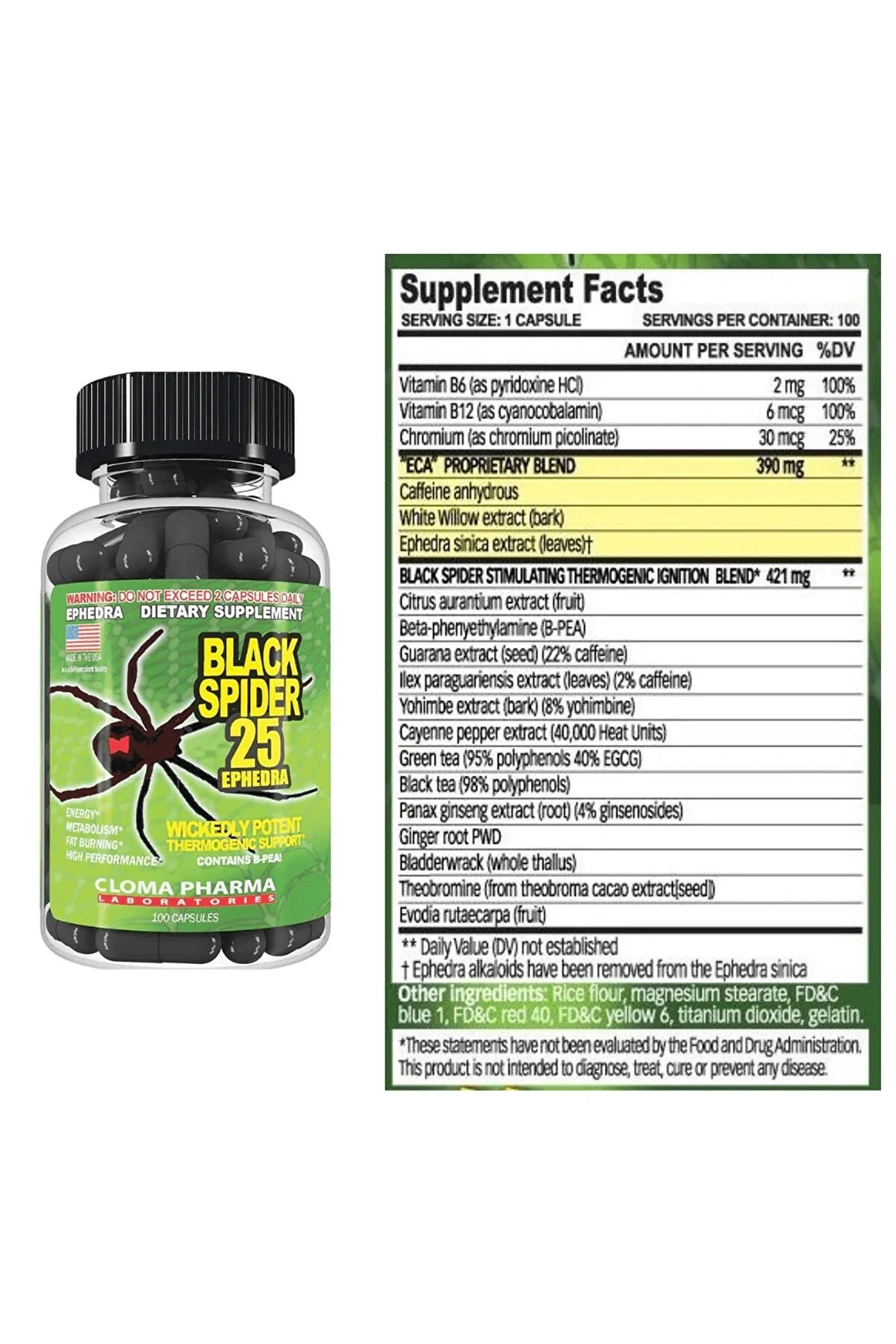 BLACK Cloma Pharma Spider Thermogenic Fat Burner 100 (YağYakıcı) BLACK SPİDER FAT BURNER