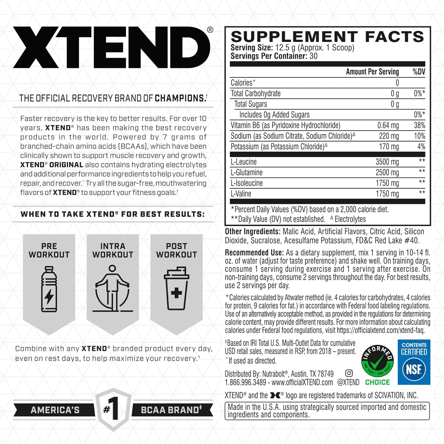 XTEND Original BCAA Powder Watermelon Explosion - Sugar Free