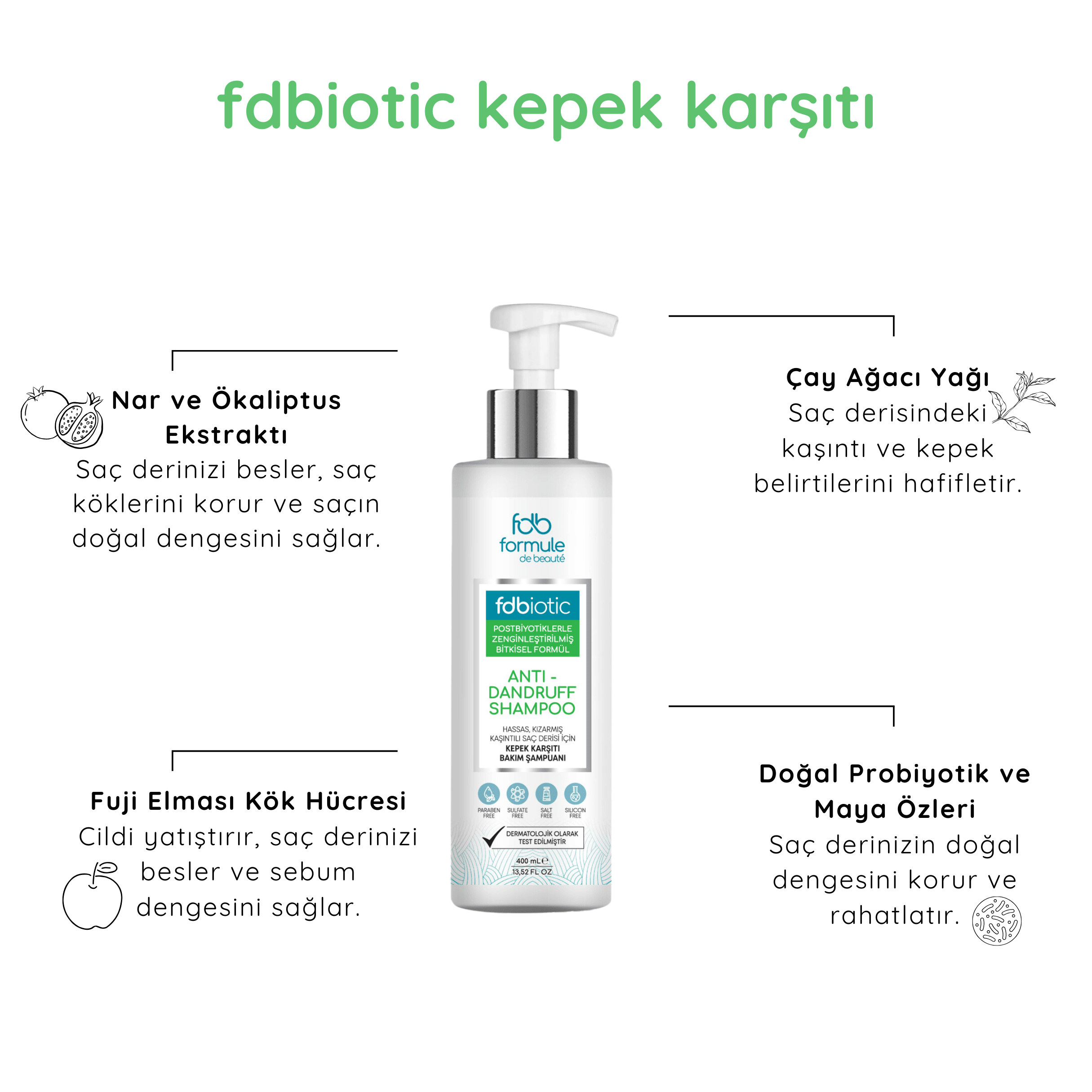 FDBiotics Postbiyotikli Kepek Karşıtı Yatıştırıcı Şampuan