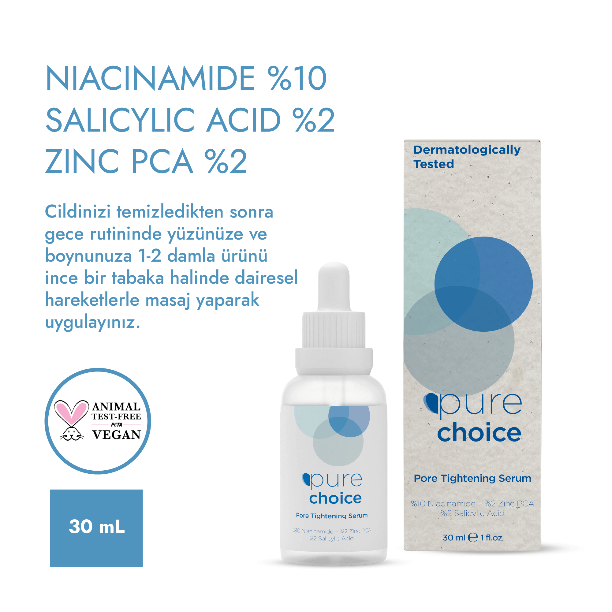 Gözenek Sıkılaştırıcı Yüz ve Cilt Bakım Serumu - 30 mL — Niasinamid + Salisilik Asit + Zinc PCA