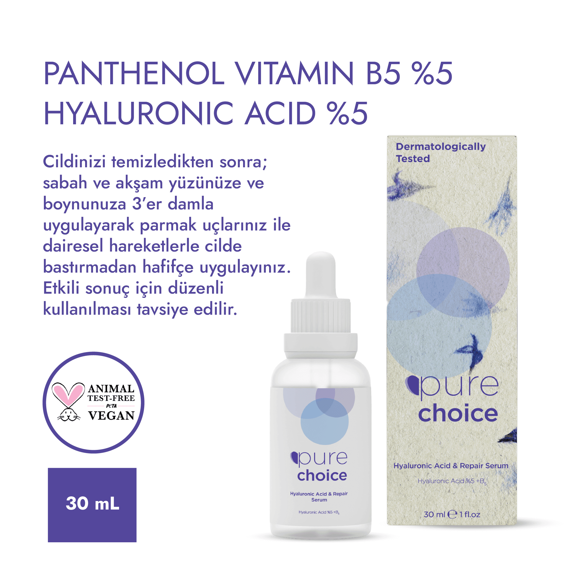 Yoğun Nemlendirici ve Onarıcı Bakım Serumu - 30mL — Hyaluronik Asit + Panthenol (Vitamin B5)