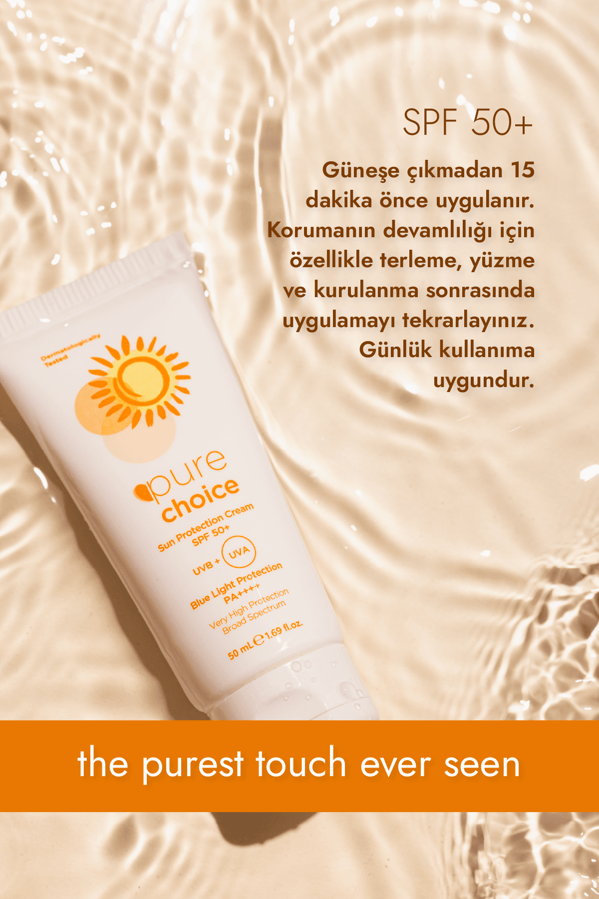 SPF 50+ Güneş Koruyucu Krem, 50ml - Suya Dayanıklı Çok Yüksek Koruma