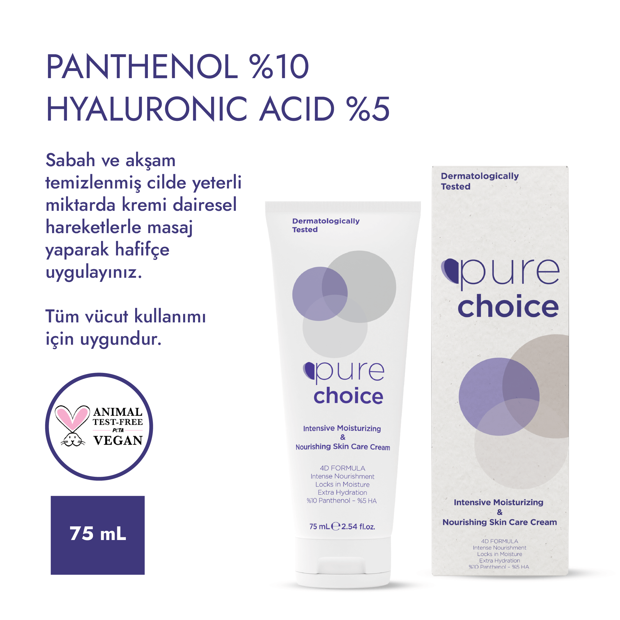 Yoğun Nemlendirici ve Besleyici Cilt Bakım Kremi - 75 mL — Panthenol (Vitamin B5) + Hyalüronik Asit + 4D Formül