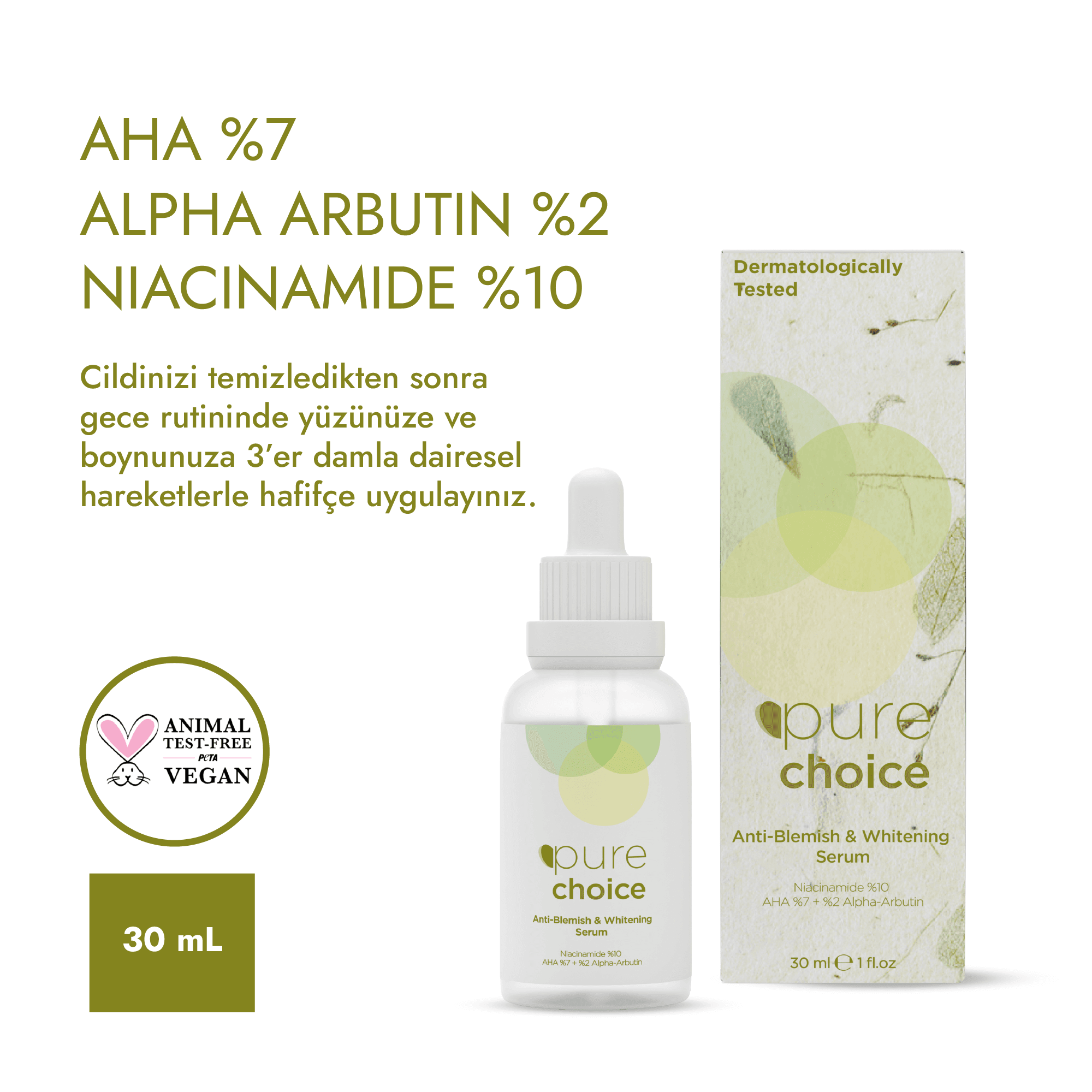 Leke Karşıtı Cilt Beyazlatıcı Serum - 30mL — Niasinamid + AHA + Alpha Arbutin