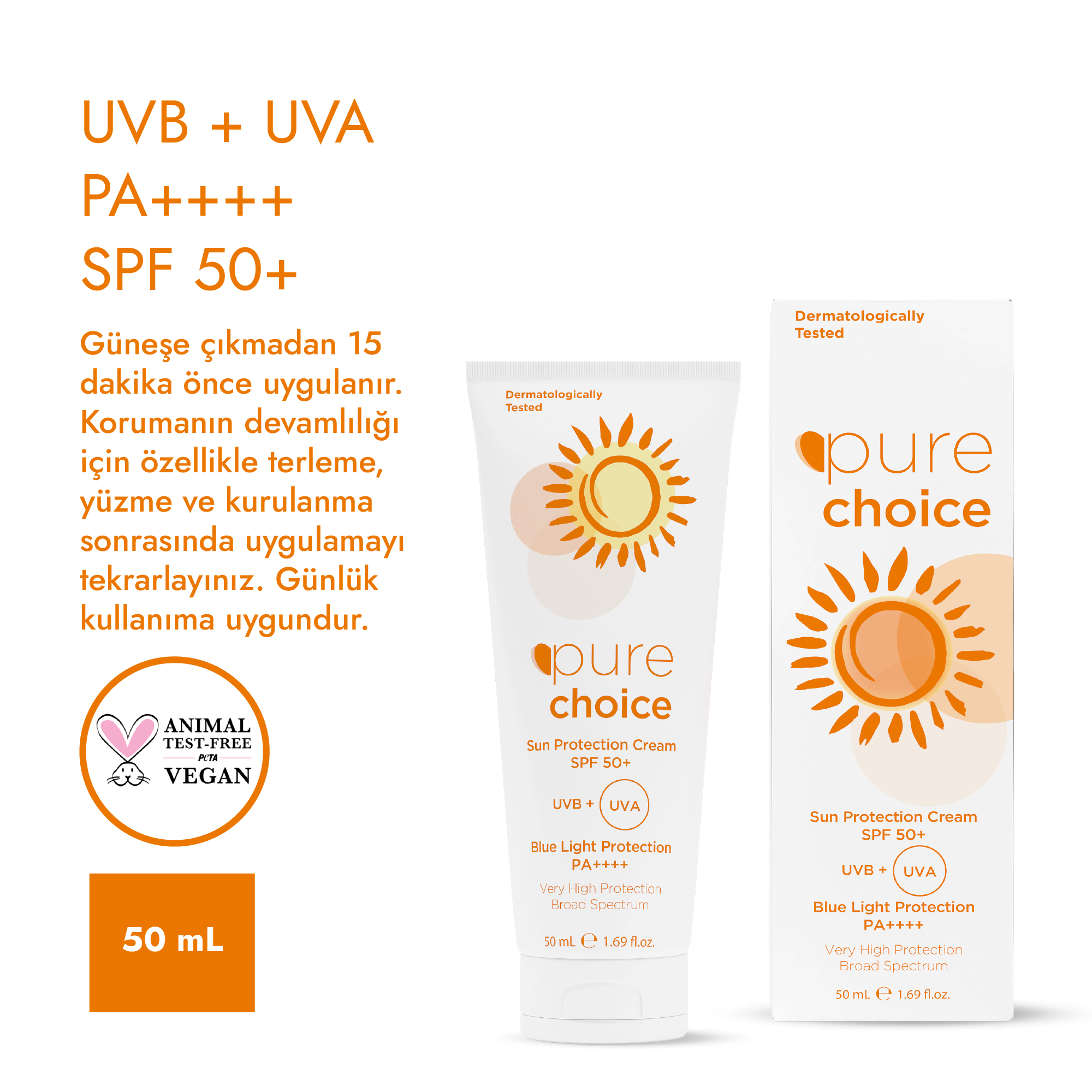 SPF 50+ Güneş Koruyucu Krem - 50 mL — Suya Dayanıklı Çok Yüksek Koruma