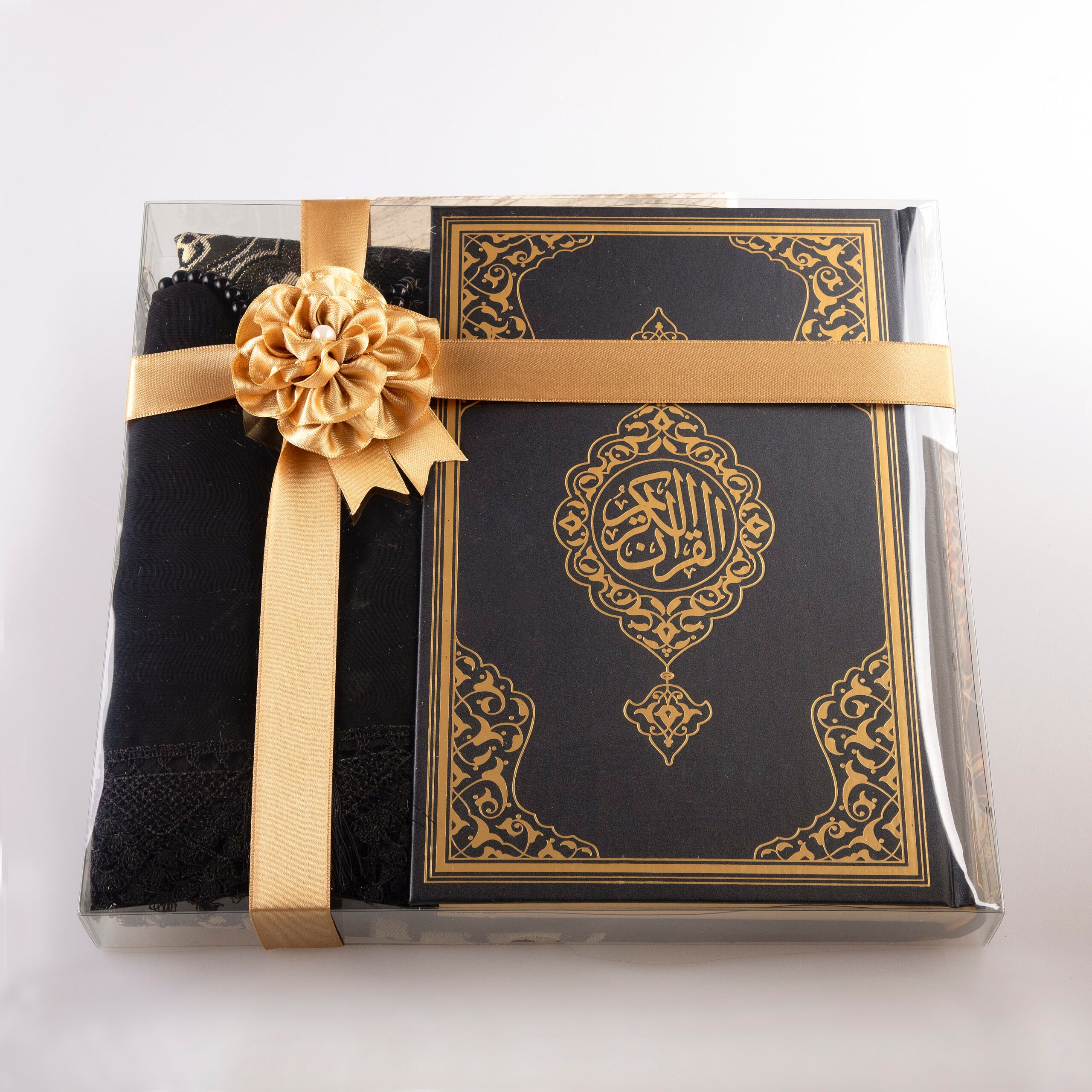 Ekonomik Cilt Kur’an-ı Kerim 3'lü Kombin Set (Seccade, Tesbih, Şal) - Siyah