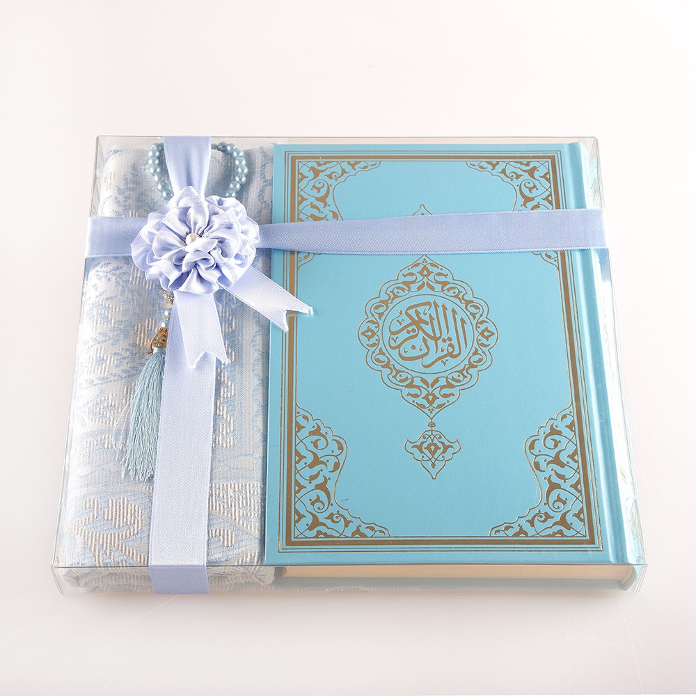 Ekonomik Cilt Kur’an-ı Kerim 2'li Kombin Set (Seccade, Tesbih)  - Mavi