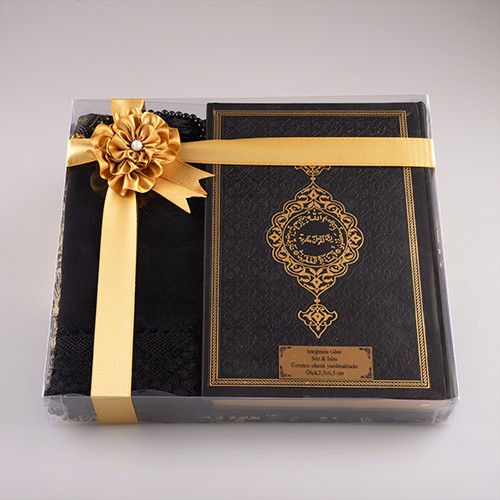 Termo Kur’an-ı Kerim 3'lü Kombin Set (Seccade, Tesbih, Şal) - Siyah
