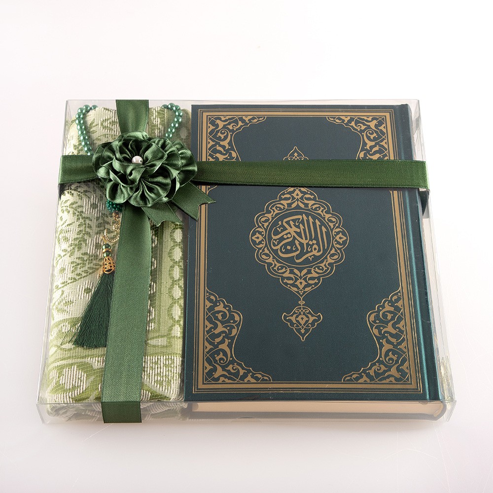 Ekonomik Cilt Kur’an-ı Kerim 2'li Kombin Set (Seccade, Tesbih)  - Yeşil