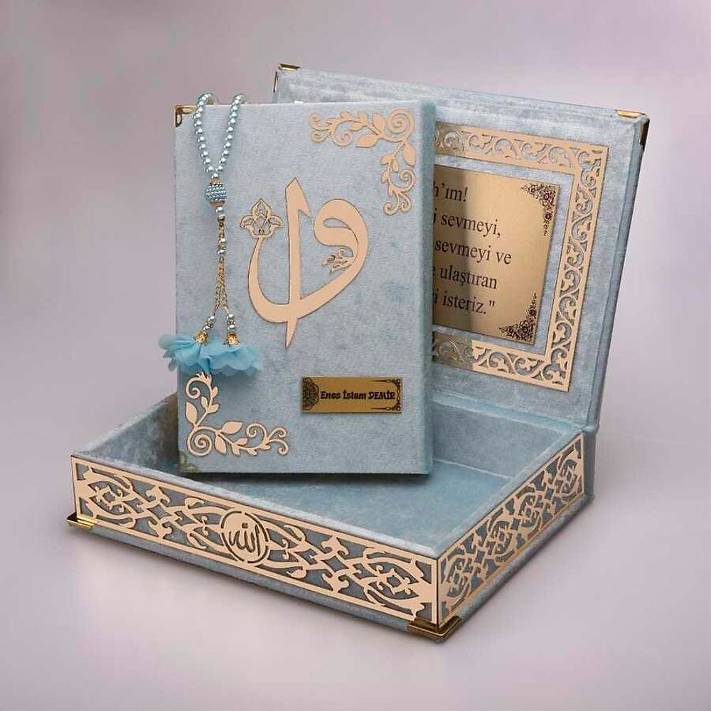 Raşel Kutu Kur’an-ı Kerim Elif-Vav Kombin Set (Tesbih)  - Mavi