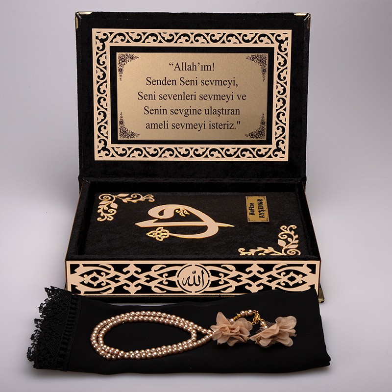 Raşel Kutu Kur’an-ı Kerim Elif-Vav Kombin Set (Tesbih, Şal) 
