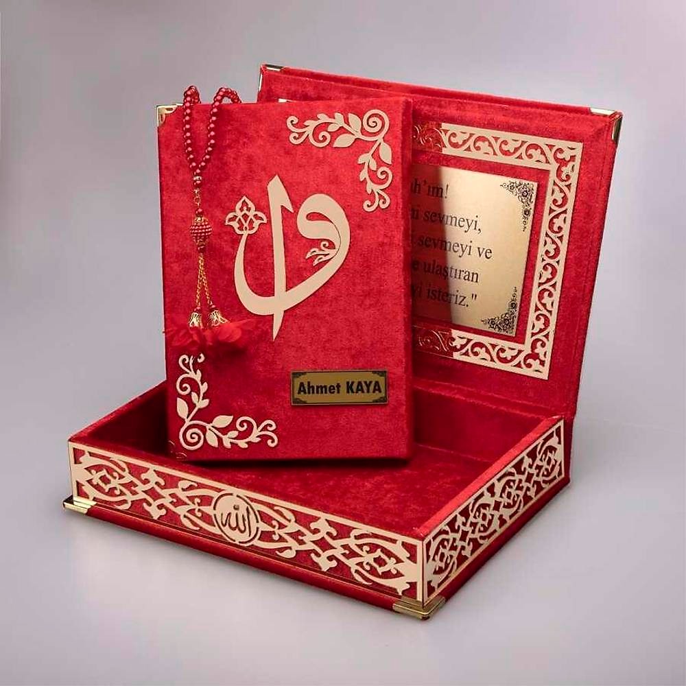 Raşel Kutu Kur’an-ı Kerim Elif-Vav Kombin Set (Tesbih)  - Kırmızı