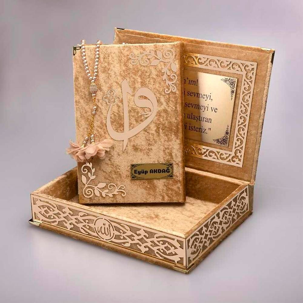 Raşel Kutu Kur’an-ı Kerim Elif-Vav Kombin Set (Tesbih)  - Gold