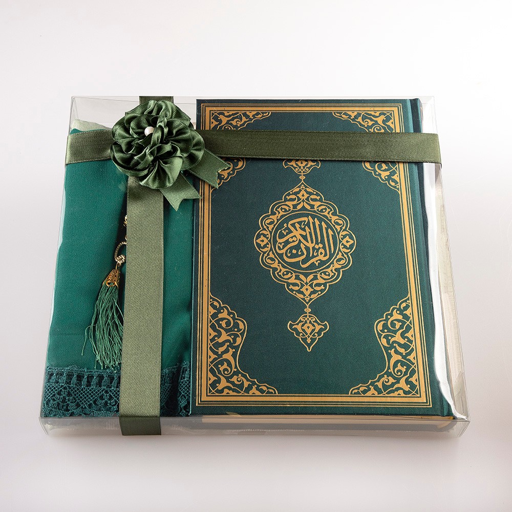 Ekonomik Cilt Kur’an-ı Kerim 3'lü Kombin Set (Seccade, Tesbih, Şal) - Yeşil