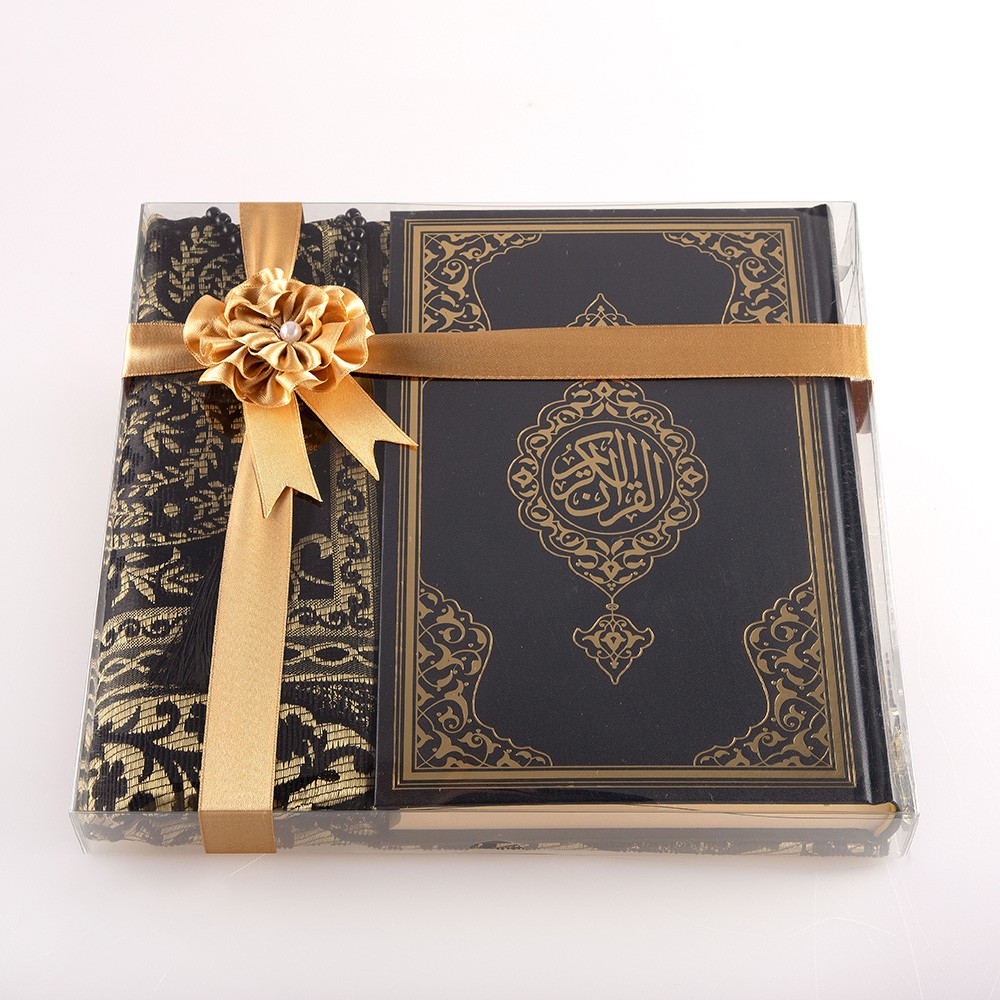 Ekonomik Cilt Kur’an-ı Kerim 2'li Kombin Set (Seccade, Tesbih)  - Siyah