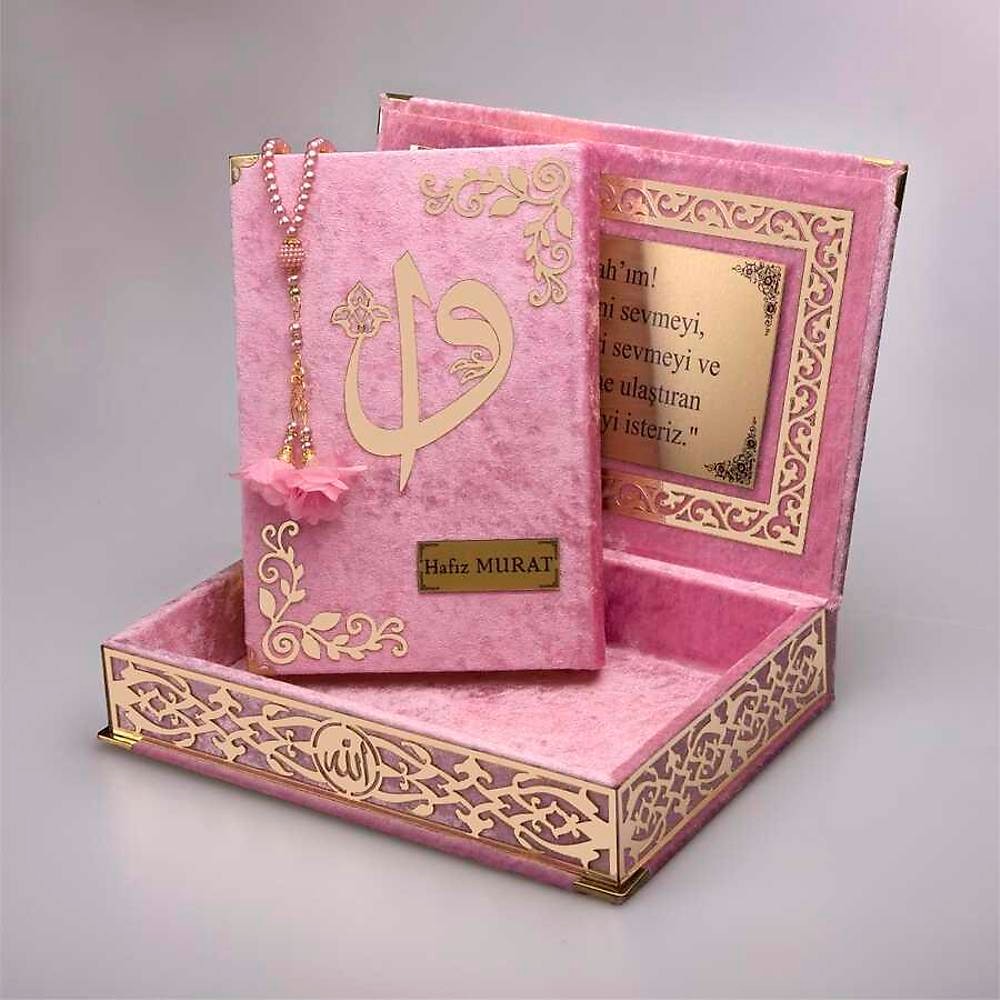 Raşel Kutu Kur’an-ı Kerim Elif-Vav Kombin Set (Tesbih)  - Pudra Pembe