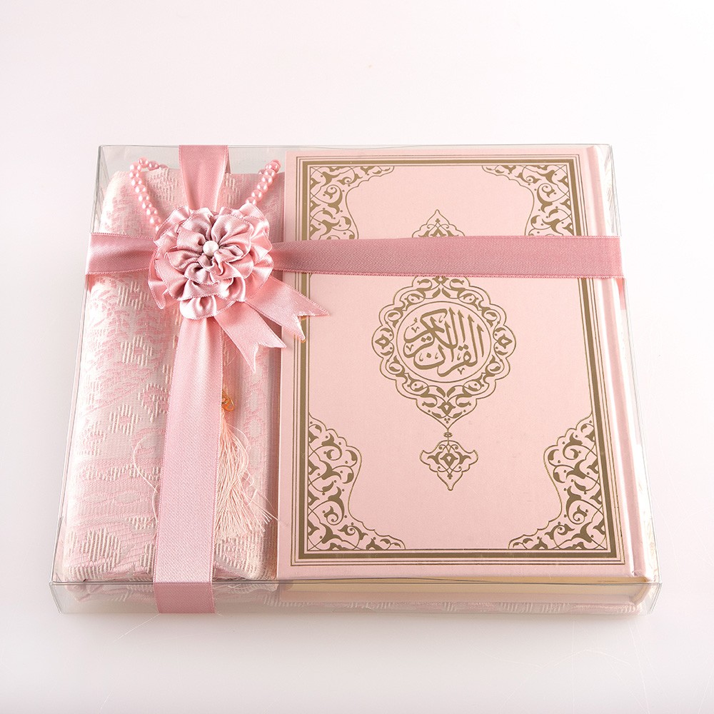 Ekonomik Cilt Kur’an-ı Kerim 2'li Kombin Set (Seccade, Tesbih)  - Pudra Pembe