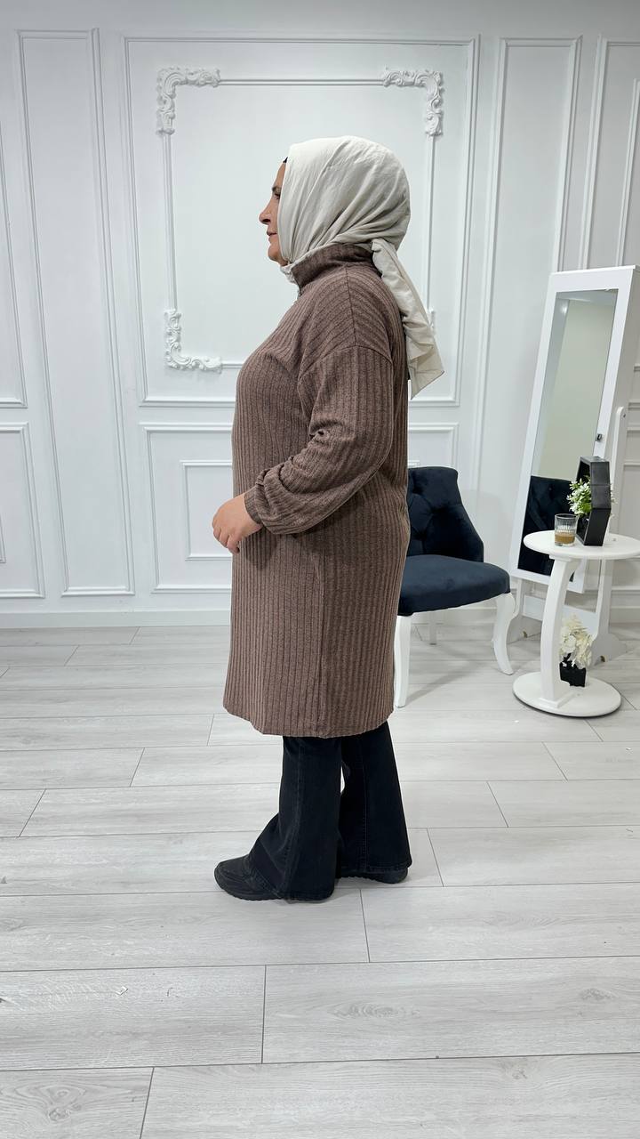 Büyük Beden Kaşkorse Kahverengi Tunik