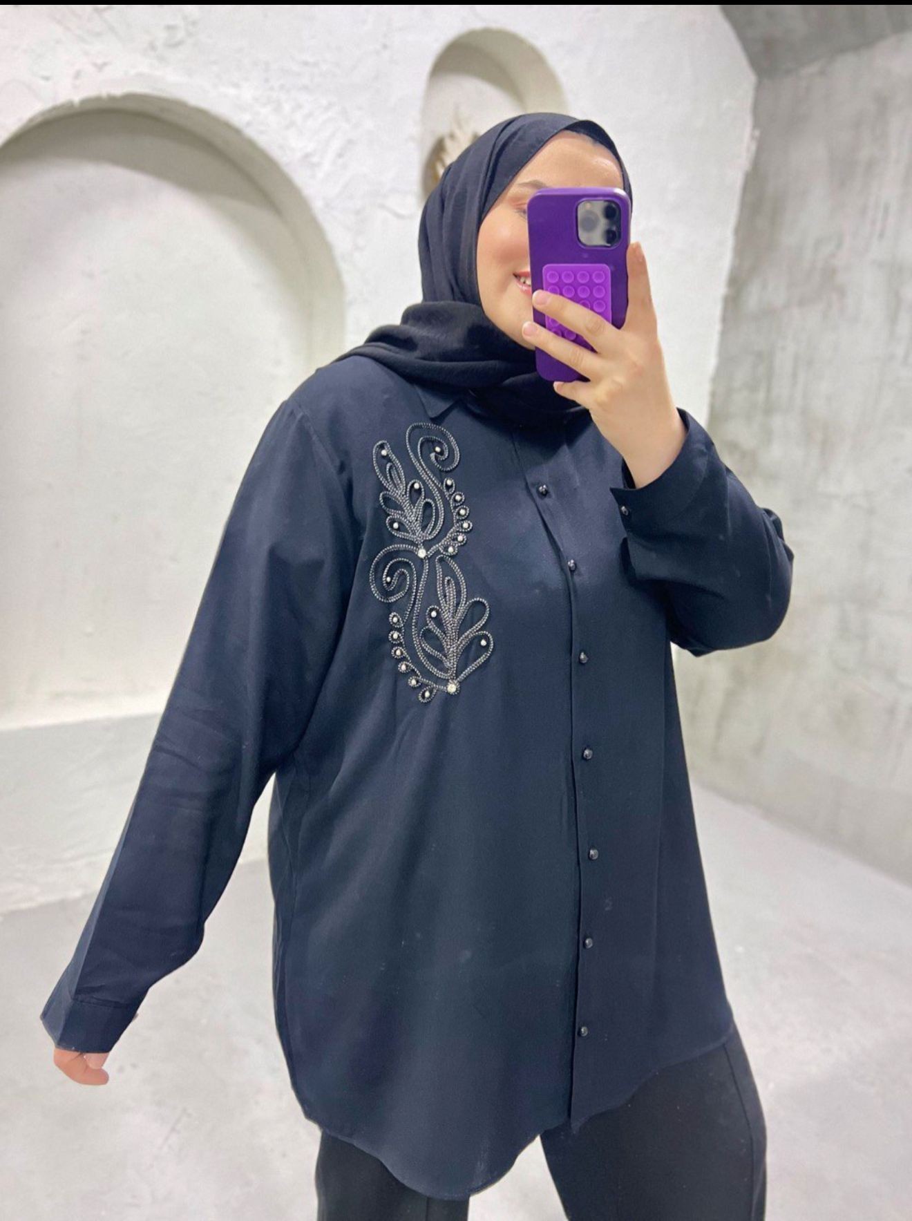 🎀 KRİSTAL DETAYLI DOKUMA VİSKON GÖMLEK