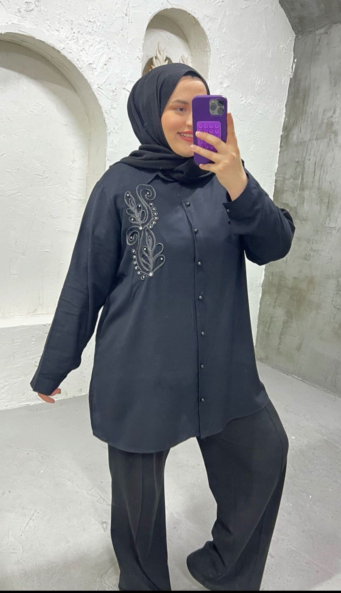 🎀 KRİSTAL DETAYLI DOKUMA VİSKON GÖMLEK