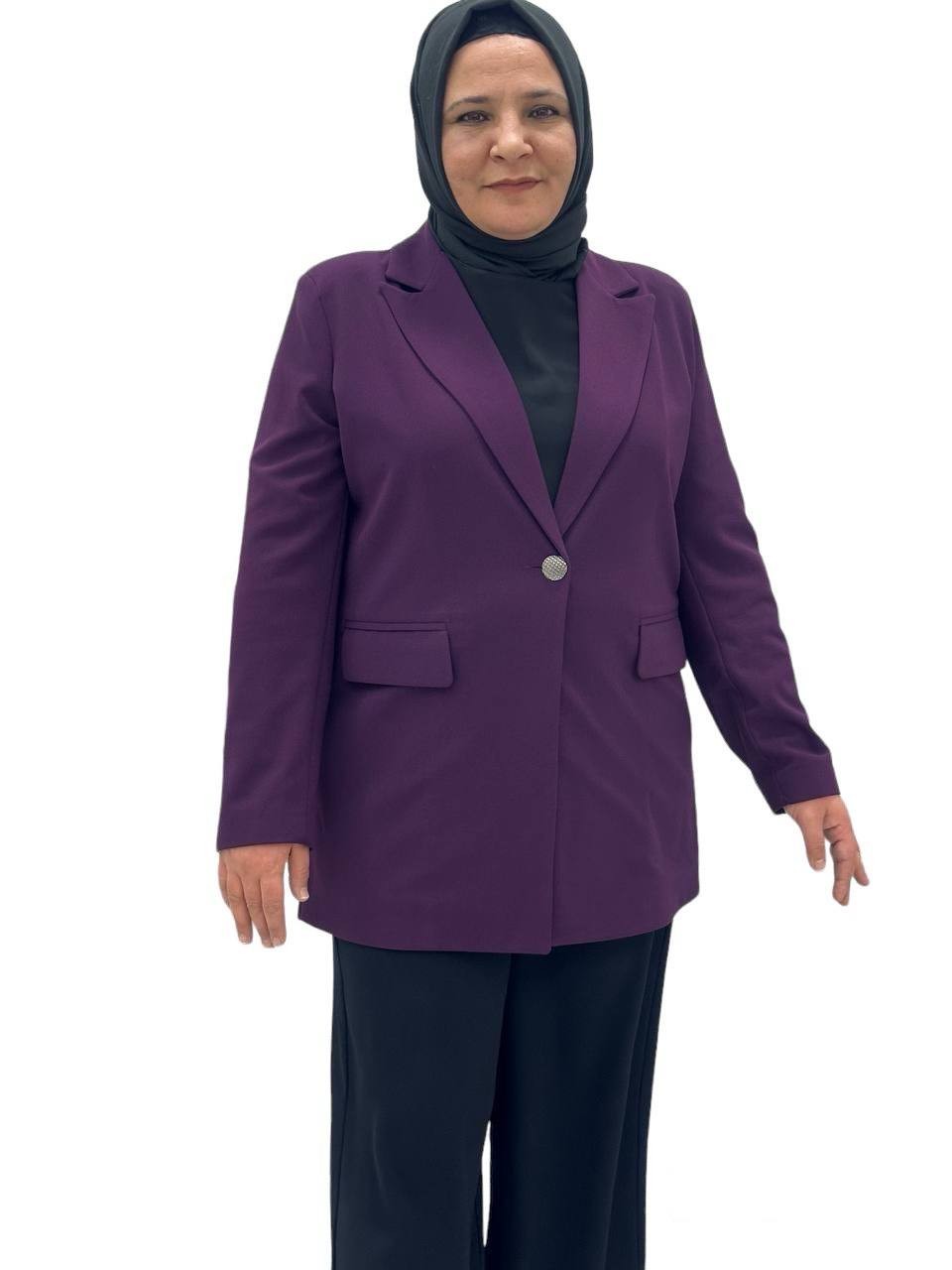 Büyük  Beden Blazer Ceket - Mürdüm