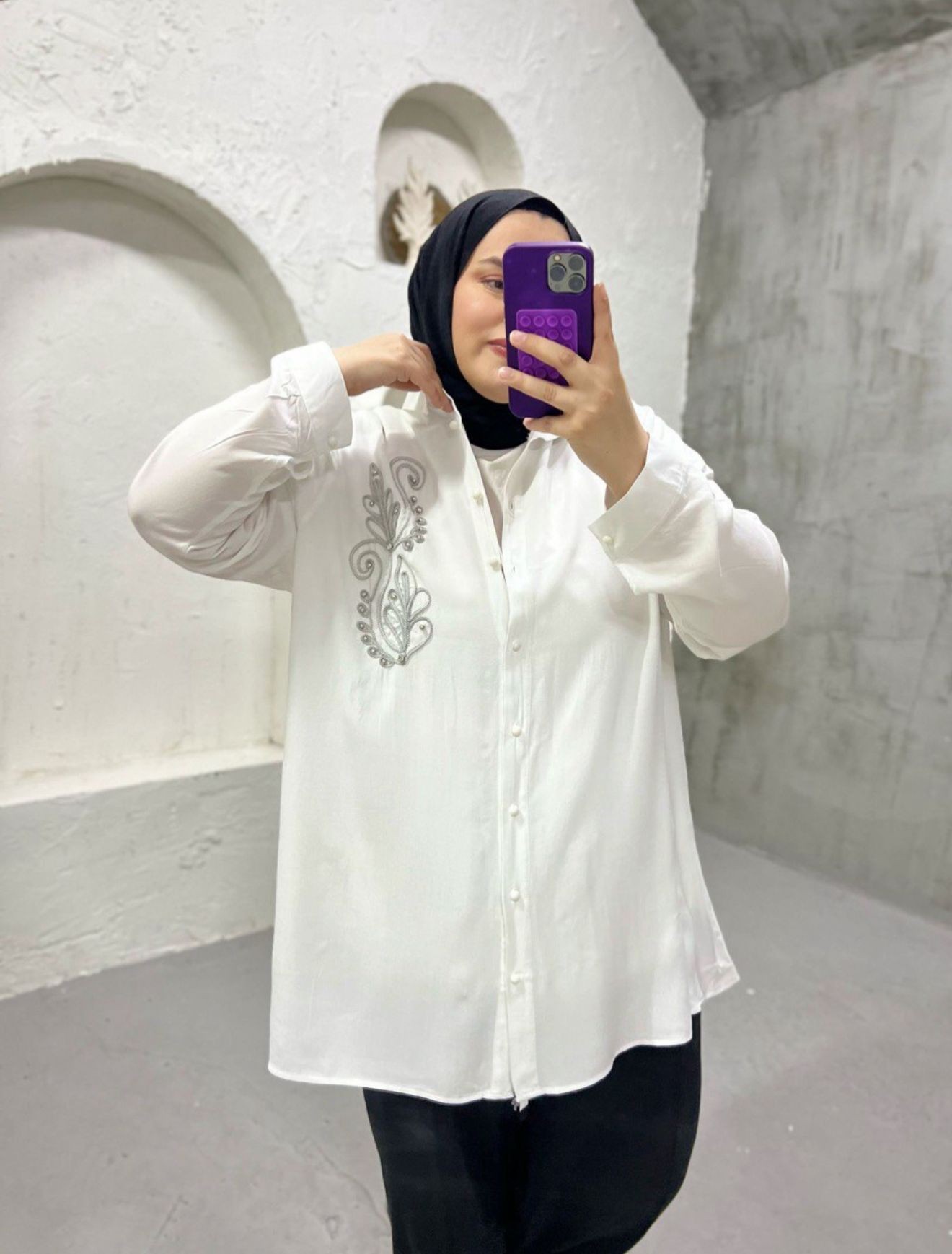 🎀 KRİSTAL DETAYLI DOKUMA VİSKON GÖMLEK