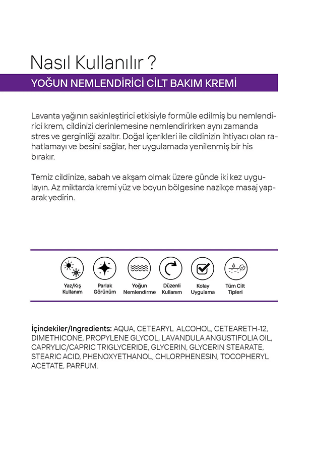 Lavanta Yağlı Cilt Besleme Ve Nemlendirici Yoğun El, Yüz Ve Vücut Kremi 250ml