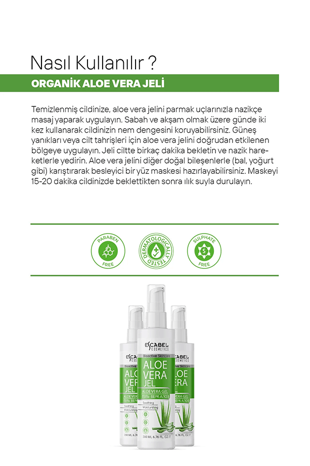 Organik Aloe Vera Güneş Ve Epilasyon Sonrası Vitaminli Parabensiz Jel 200ml