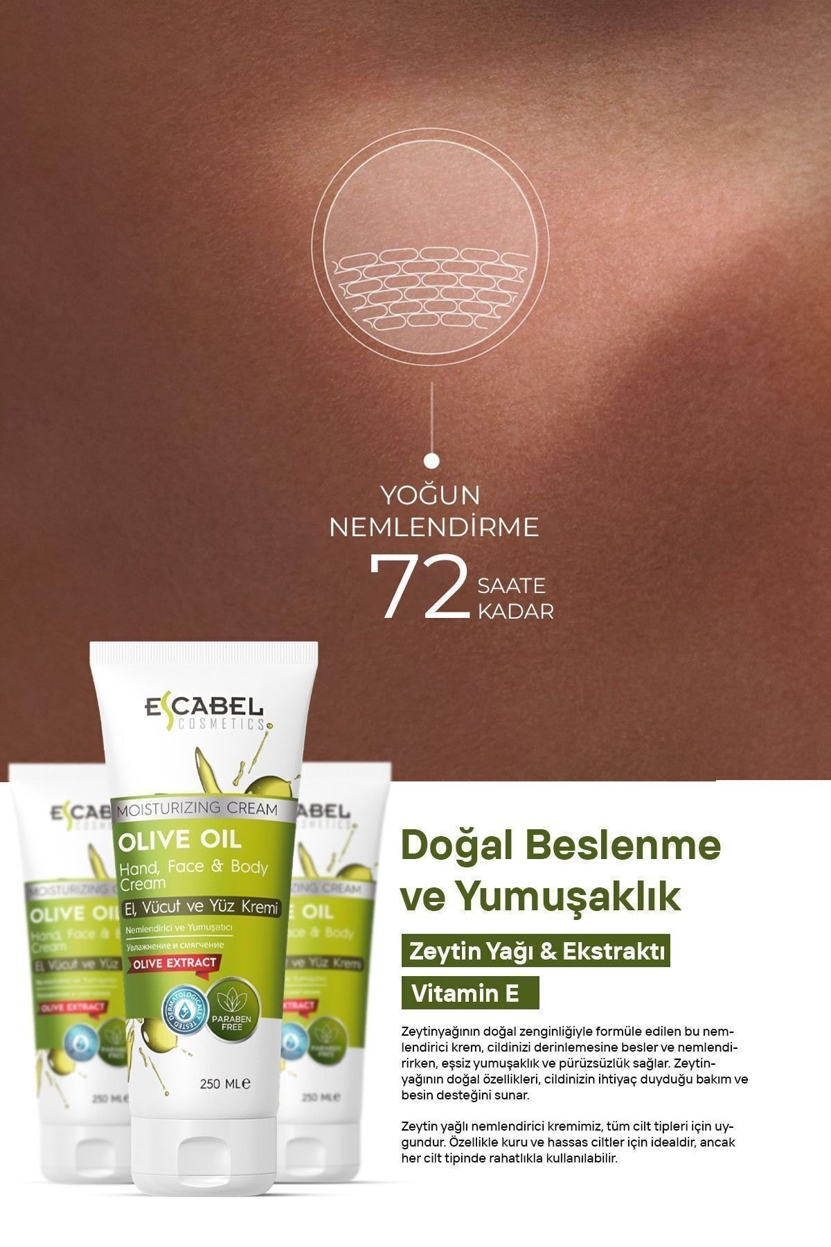 Zeytin Yağlı Cilt Besleme Ve Nemlendirici Yoğun El, Yüz Ve Vücut Kremi 250ml