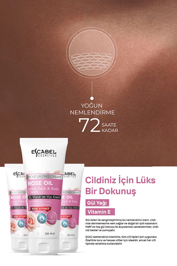 Gül Yağı Cilt Besleme Ve Nemlendirici Yoğun El, Yüz Ve Vücut Kremi 250ml