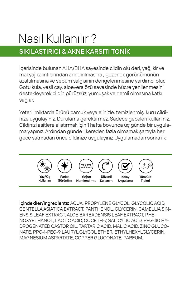 Gözenek Sıkılaştırıcı, Akne Ve Siyah Nokta Karşıtı, Sebum Dengeleyici Tonik 200 ml