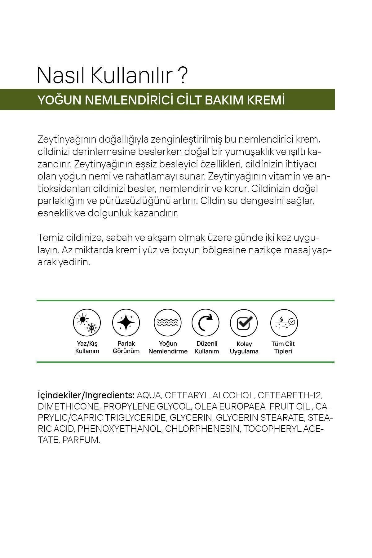 Zeytin Yağlı Cilt Besleme Ve Nemlendirici Yoğun El, Yüz Ve Vücut Kremi 250ml