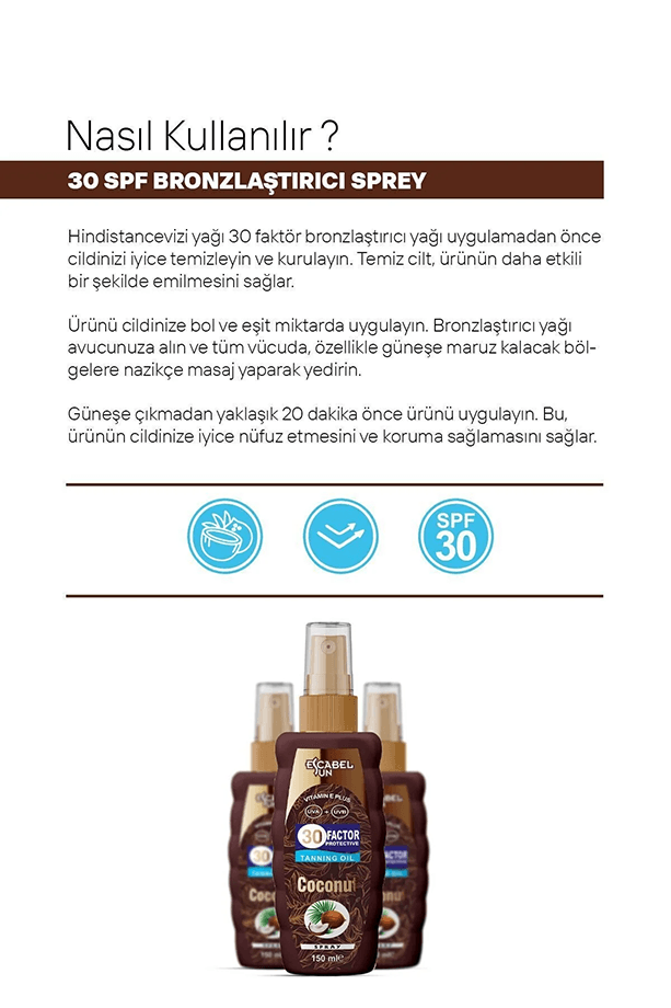 Hindistan Cevizi 30 Spf Bronzlaştırıcı 150 ml Yağ