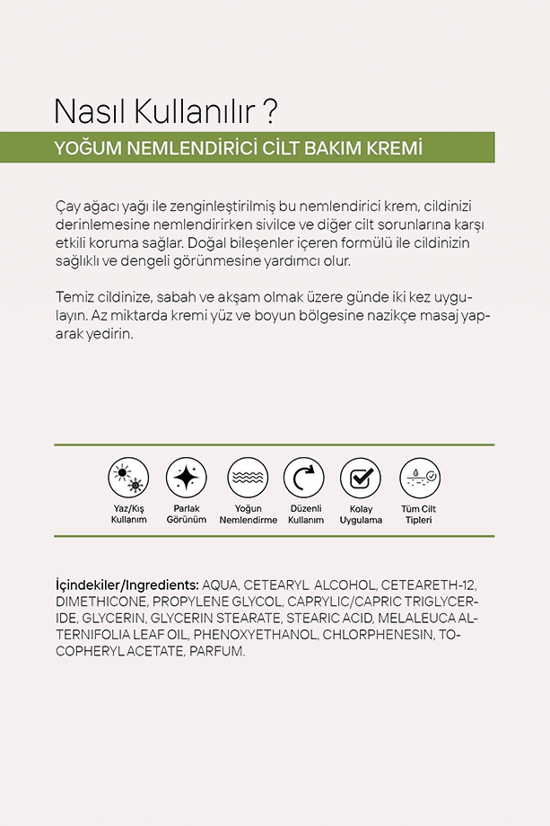 Çay Ağacı Yağlı Cilt Besleme Ve Nemlendirici Yoğun El, Yüz Ve Vücut Kremi 250ml