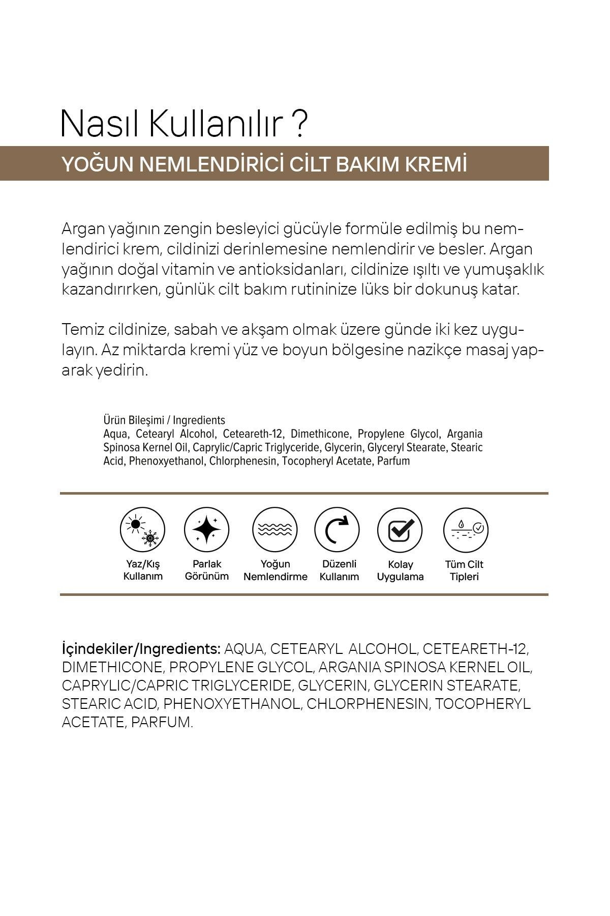 Argan Yağlı Nemlendirici Paraben Içermeyen El, Yüz Ve Vücut Kremi 250ml