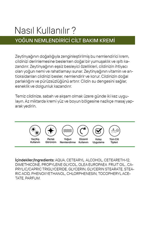 Zeytinyağlı Nemlendirici Vücut Kremi 250ml