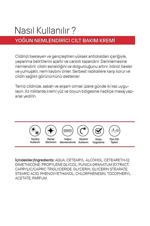 Nar Özlü El Vücut Ve Yüz Nemlendirici Ve Yoğun Bakım Kremi