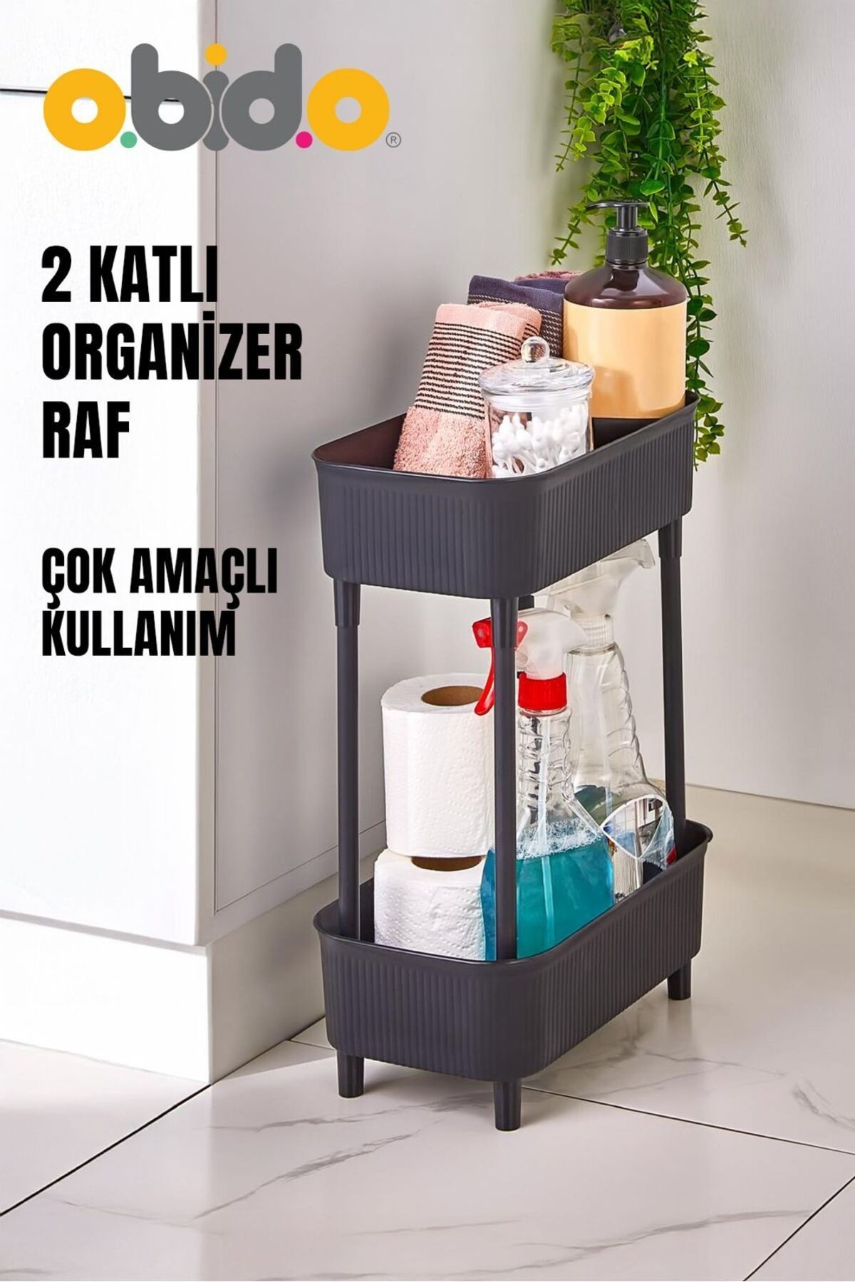 2 Katlı Banyo ve Mutfak Dolap İçi Düzenleyici - Antrasit