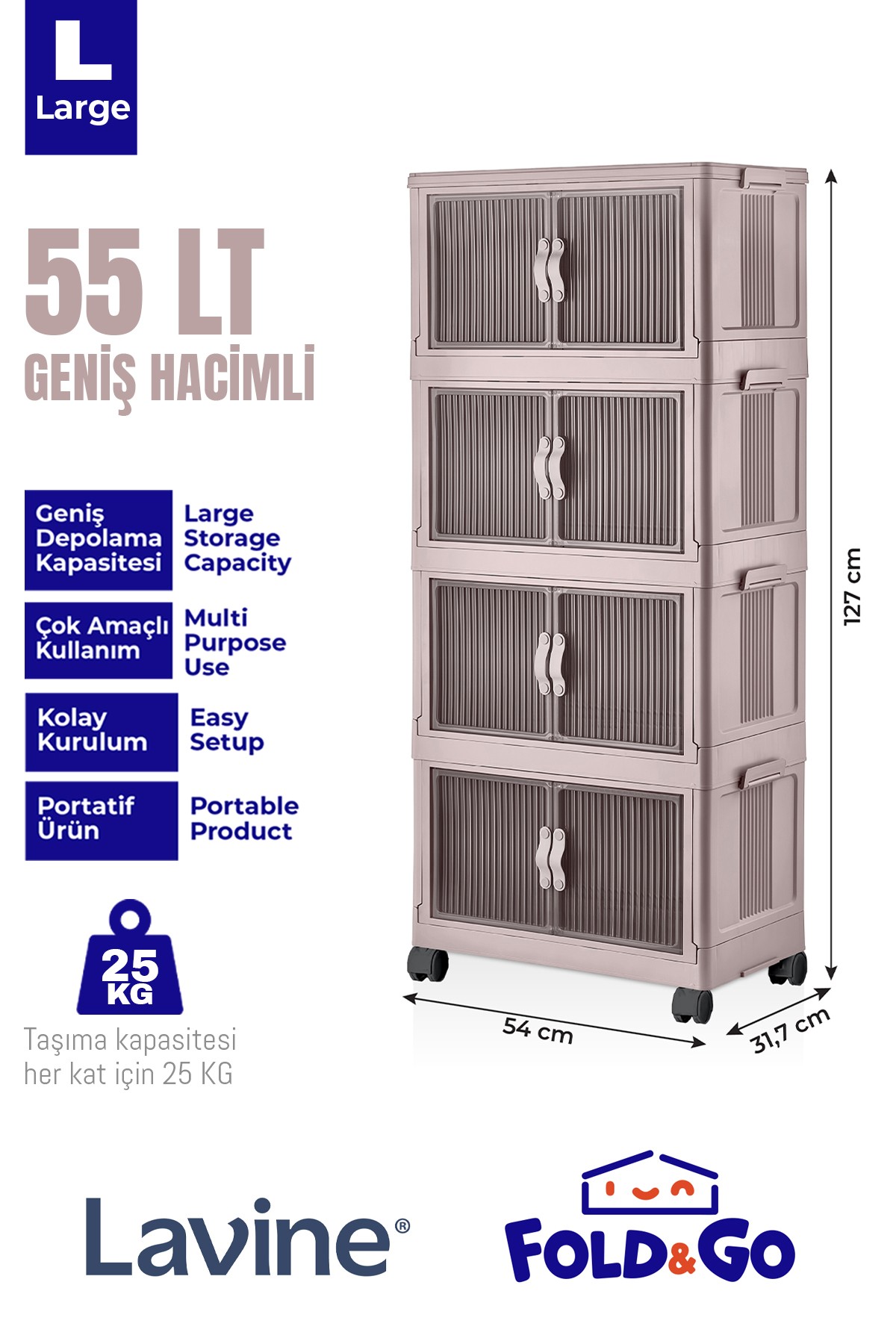 4'lü Portatif Organizer Dolap - Pudra Pembe
