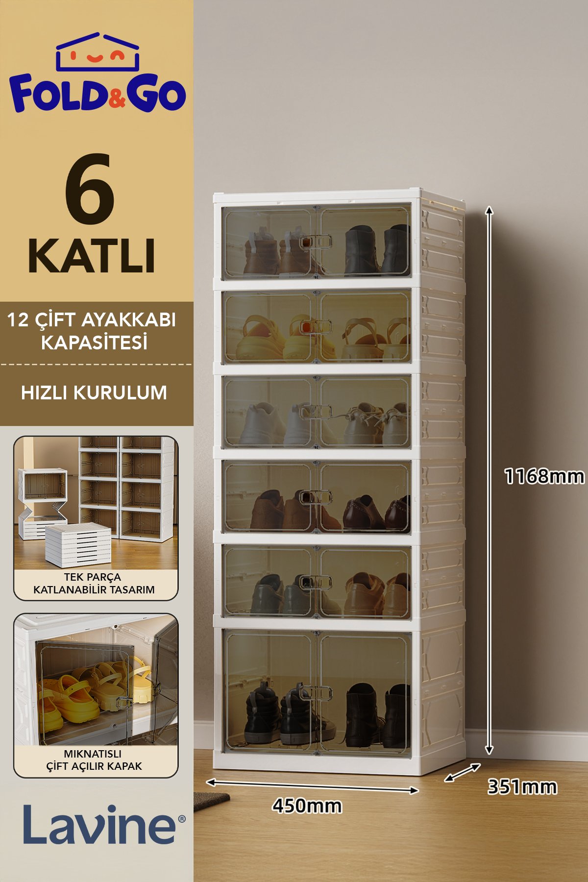 6 Katlı Portatif, Katlanabilir Ayakkabı Düzenleyici - Beyaz