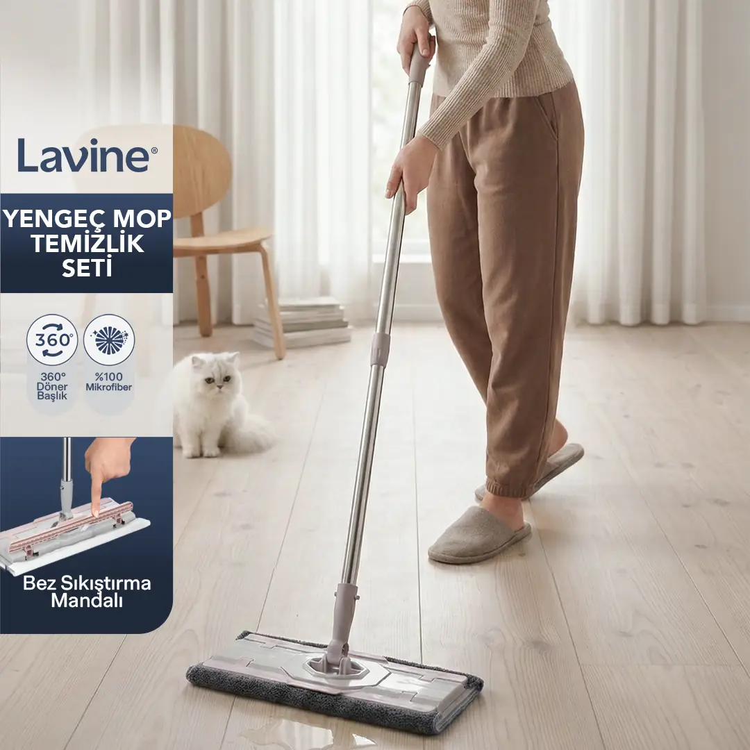 Lavine Yengeç Mop Temizlik Seti Mandallı Mop Klipsli %100