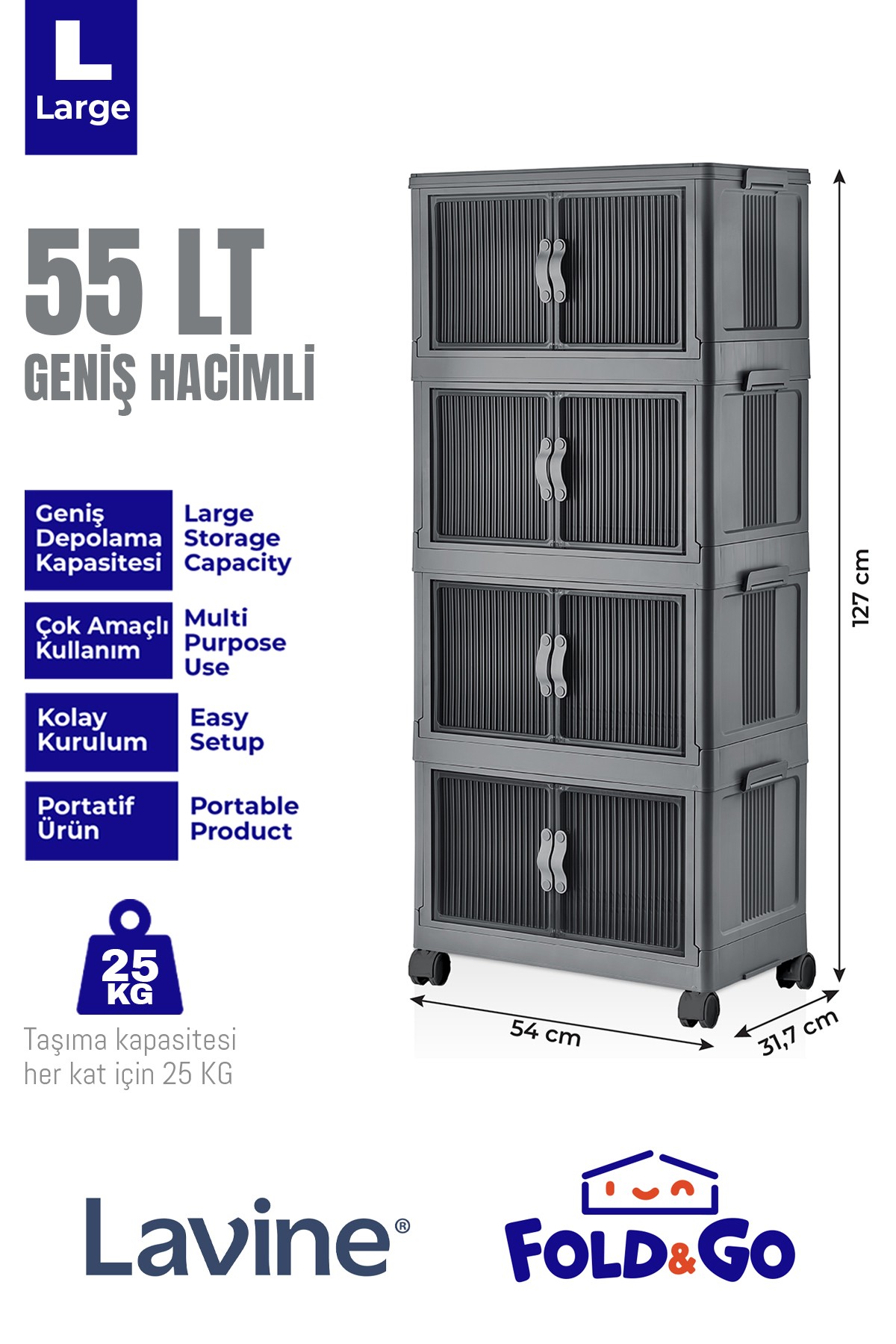 4'lü Portatif Organizer Dolap - Antrasit