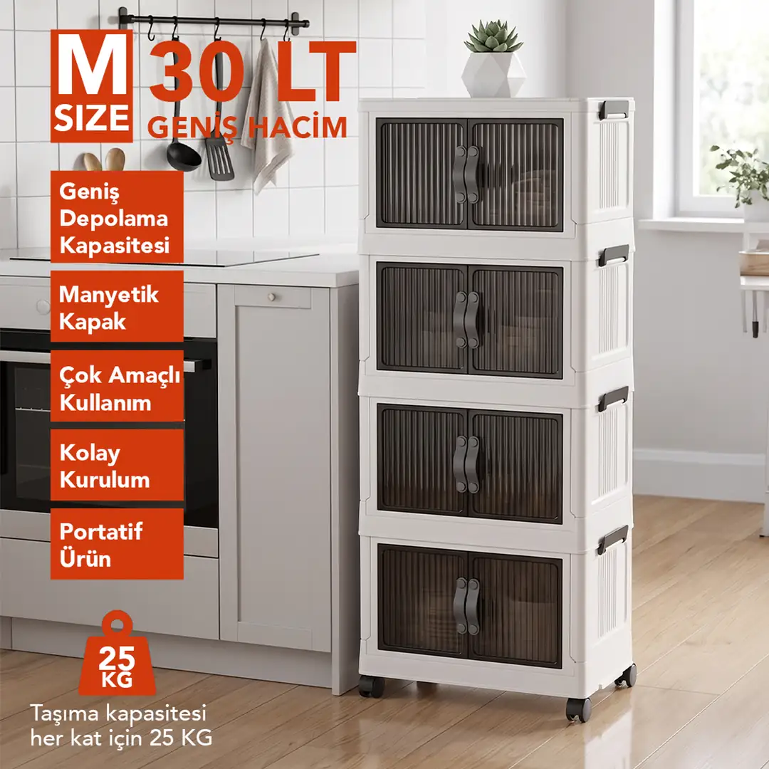 Lavine ”MEDIUM” 4 Katlı Portatif Dolap Organizer 30LT Çok Amaçlı