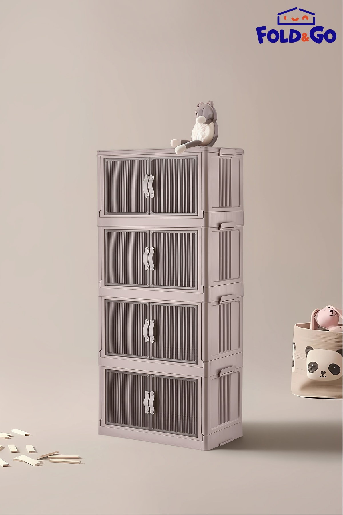 4'lü Portatif Organizer Dolap - Pudra Pembe