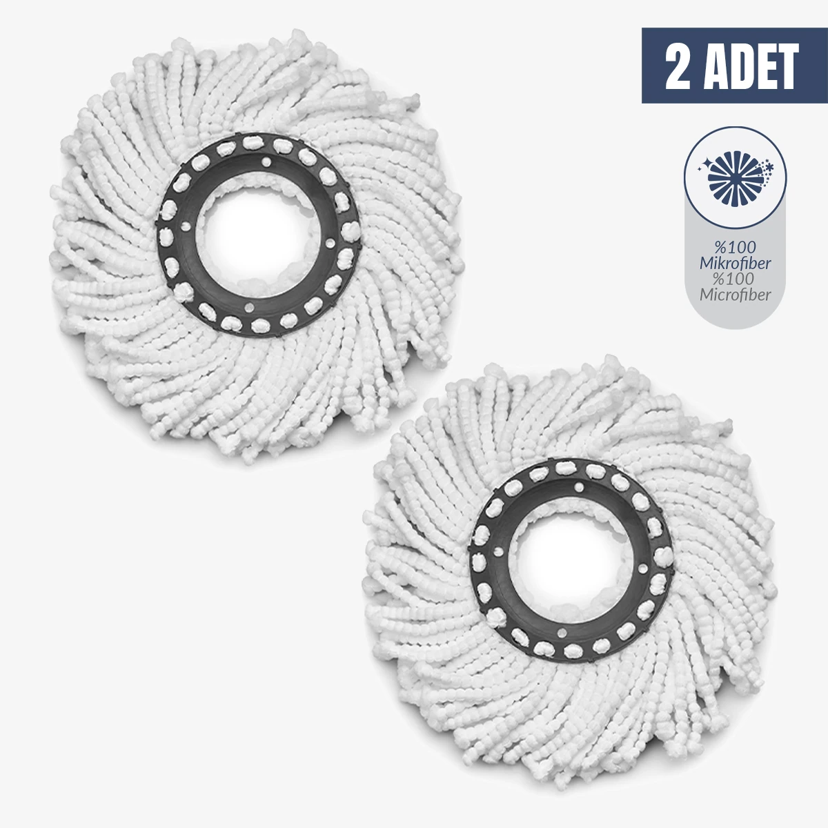 (2 Adet) Lavine 360 Dönerli Mop Yedek Başlık Mikrofiber Püskül Tüm Kovalara Uyumlu