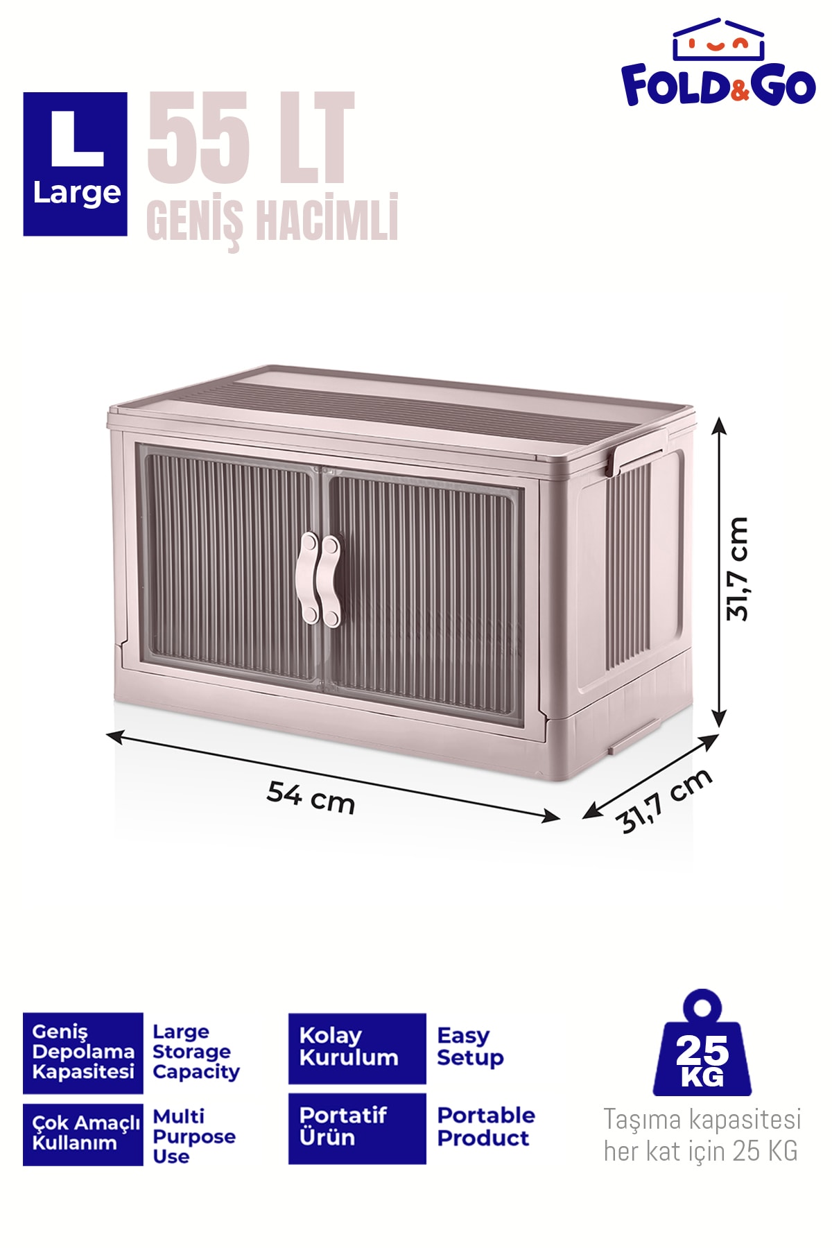 Tekli Portatif Organizer Dolap - Pudra Pembe