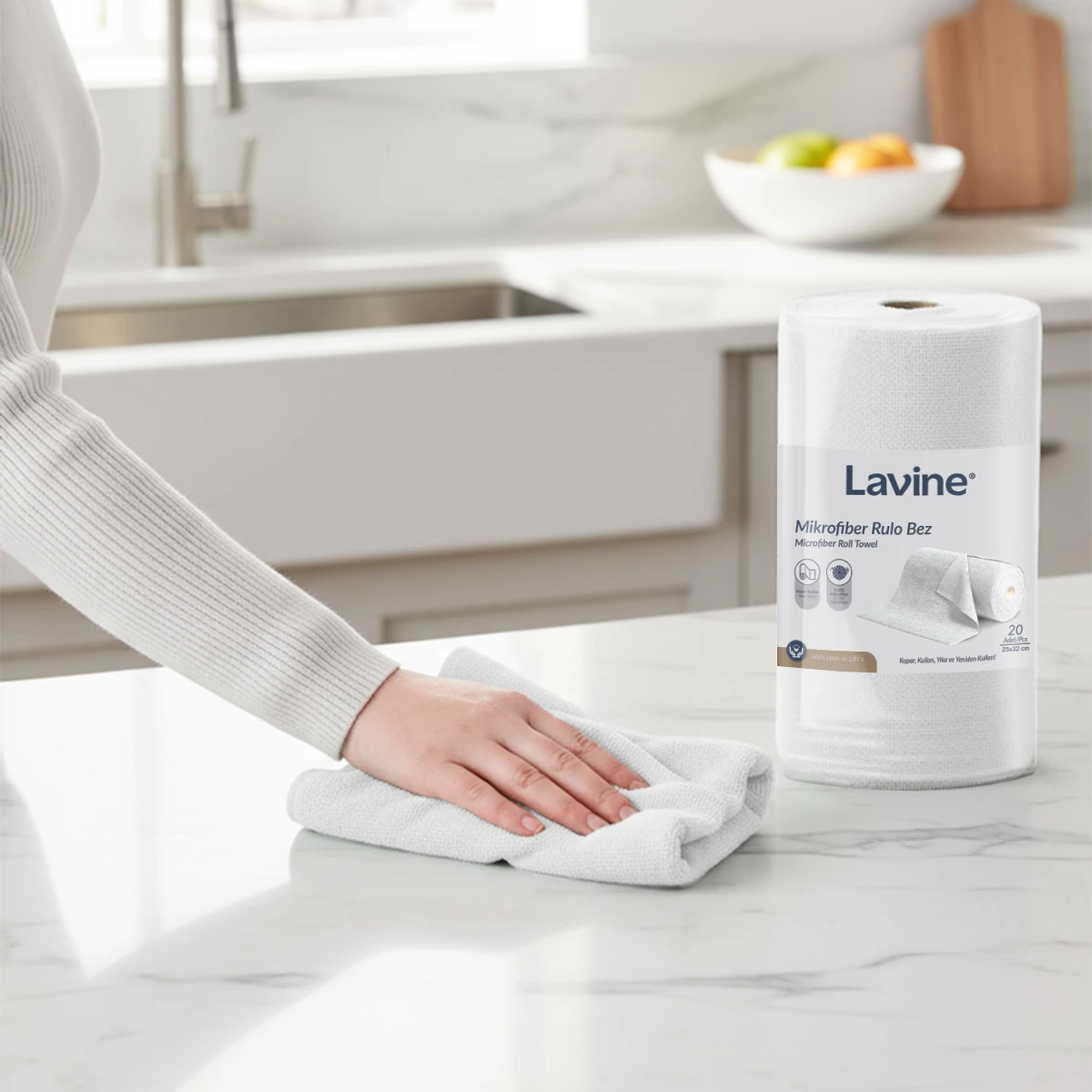 Çok Amaçlı %100 Mikrofiber Temizlik Bezi 20'li Rulo  25x32 Kopart Kullan