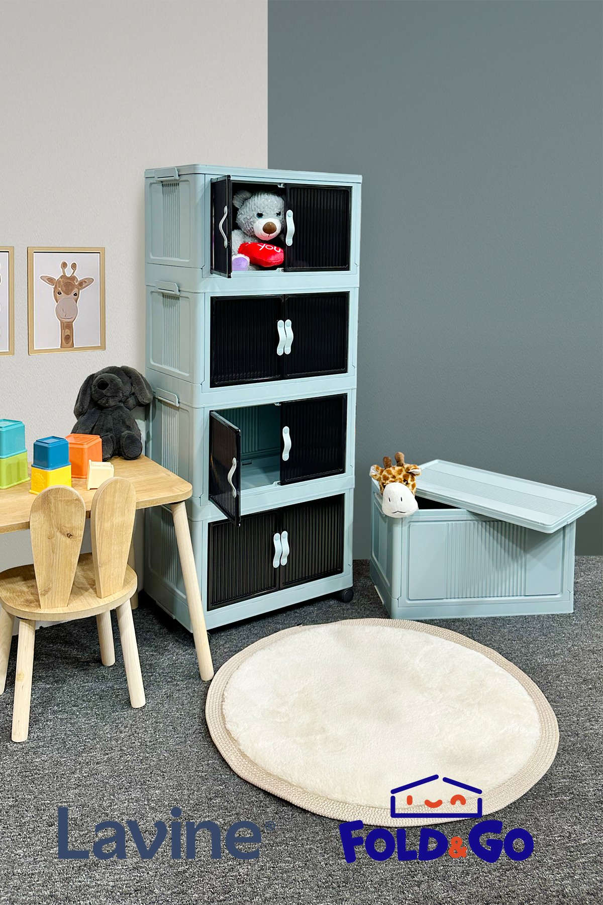 4'lü Portatif Organizer Dolap - Bebe Mavisi
