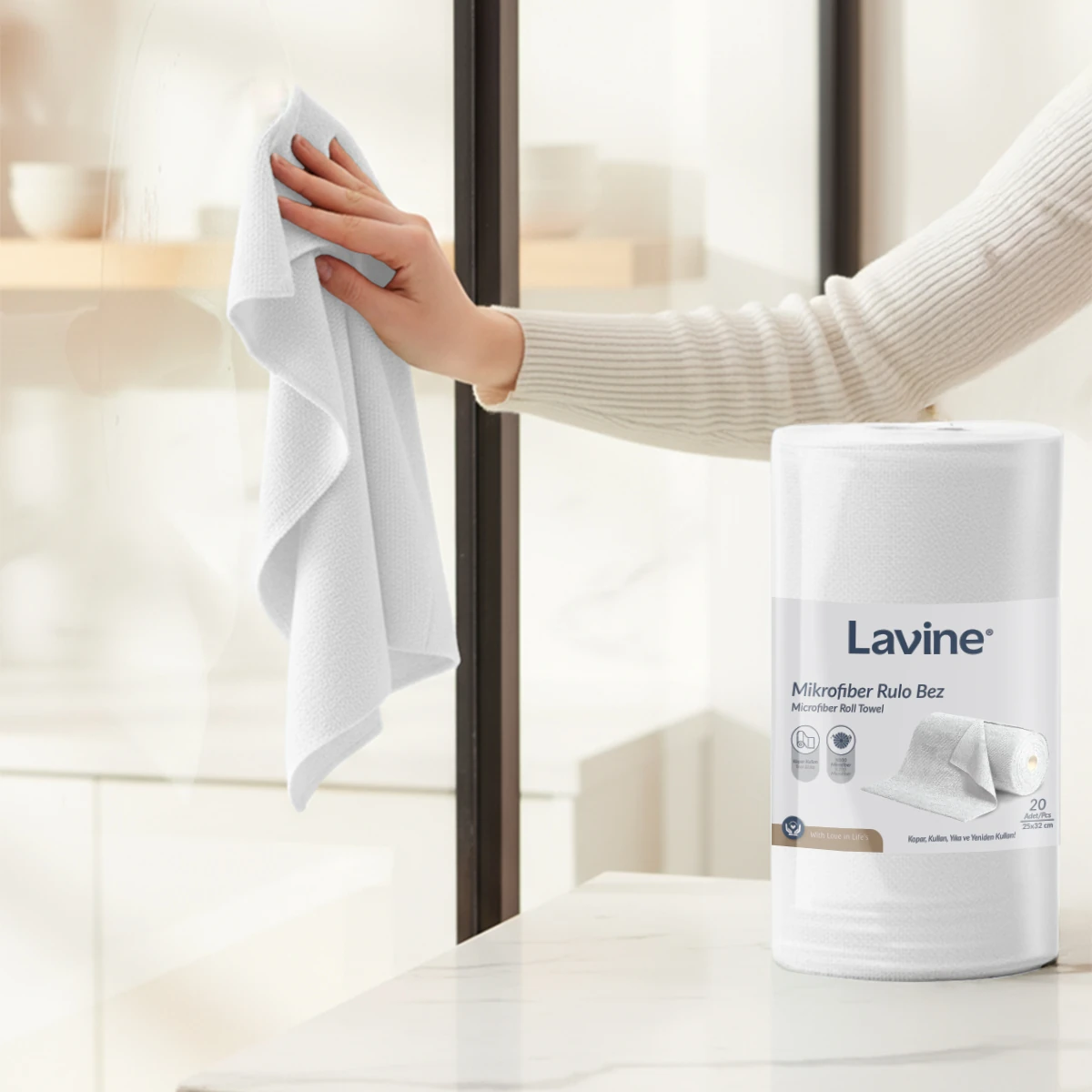 Çok Amaçlı %100 Mikrofiber Temizlik Bezi 20'li Rulo  25x32 Kopart Kullan
