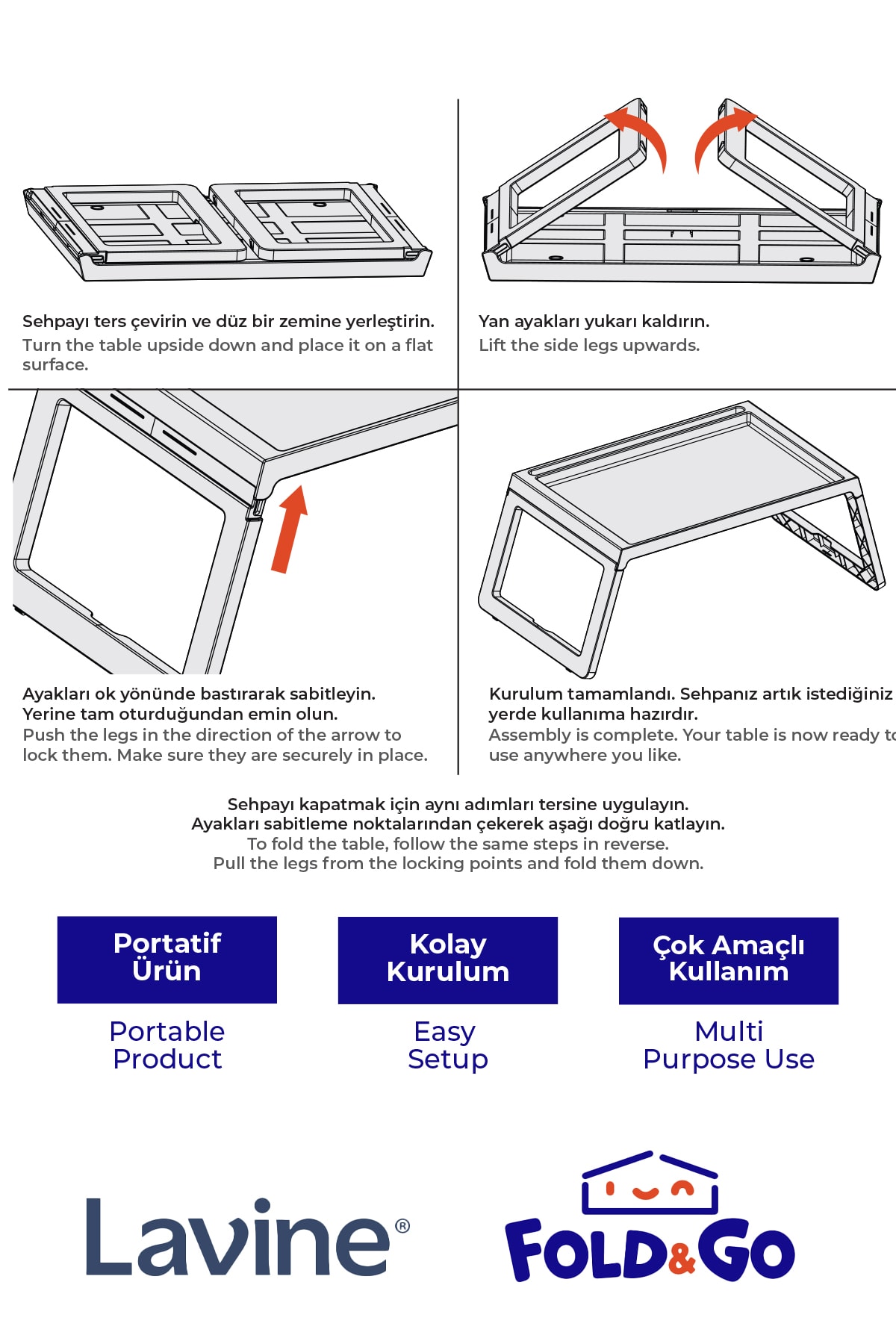 Fold&Go Katlanır Sehpa Tablet - Bilgisayar Sehpası Yatak Üstü Kahvaltı Masası